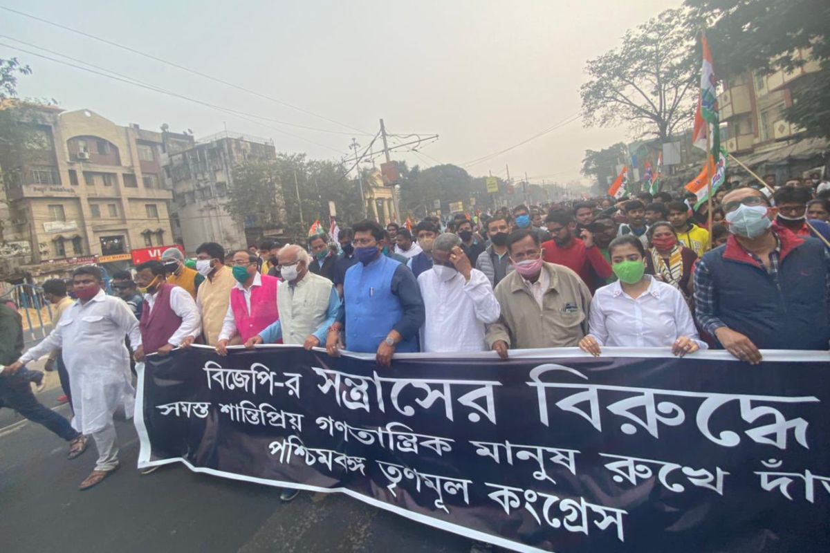 বিজেপির পাল্টা কলকাতার রাস্তায় তৃণমূলের মিছিল