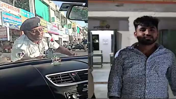 ট্রাফিক আইন ভঙ্গ পুলিশকে ধাক্কা মেরে আধ কিলোমিটার গাড়ি ছোটাল যুবক