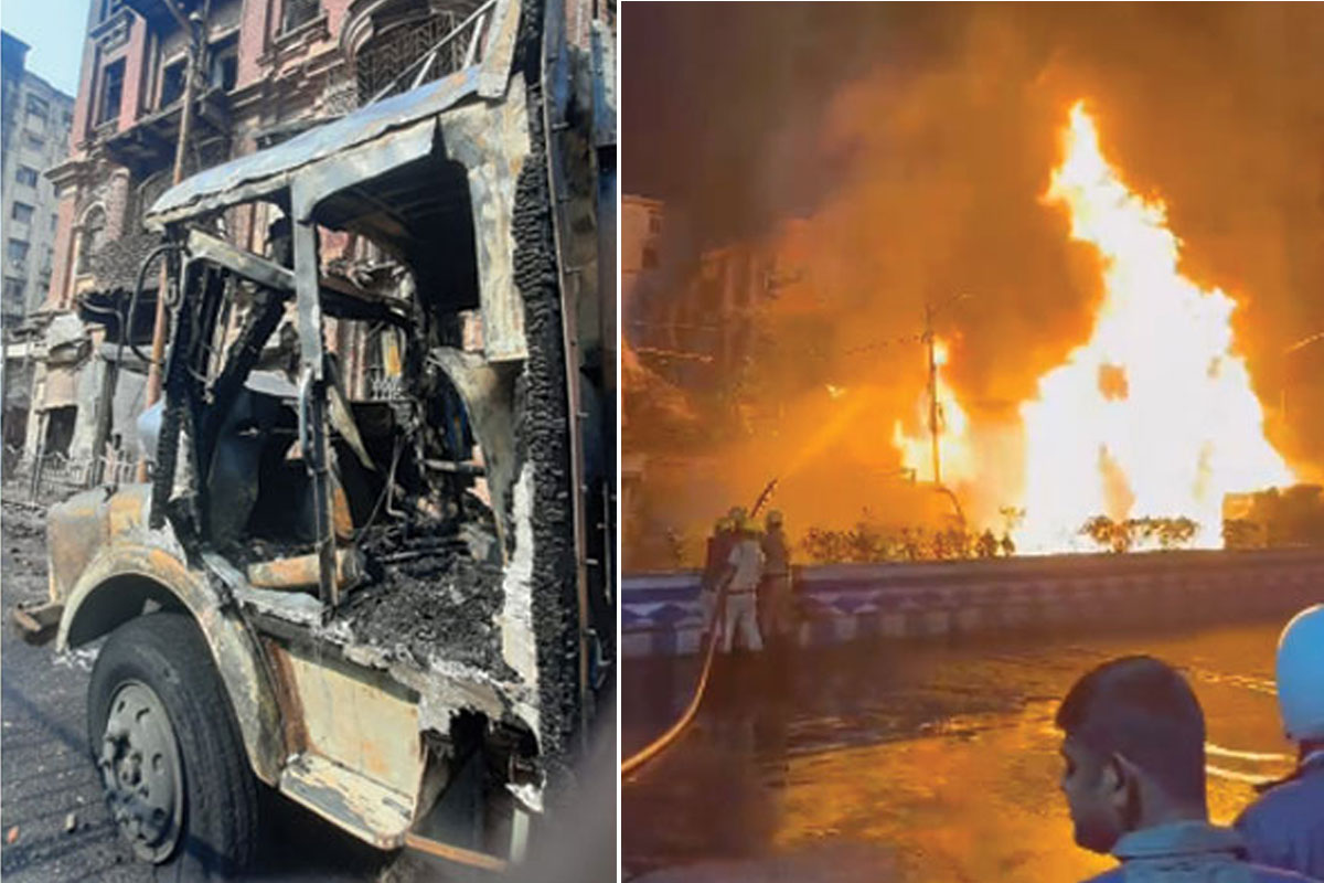 মহম্মদ আলি পার্কে ট্যাঙ্কার উল্টে অগ্নিকান্ড, মৃত্যু চালকের