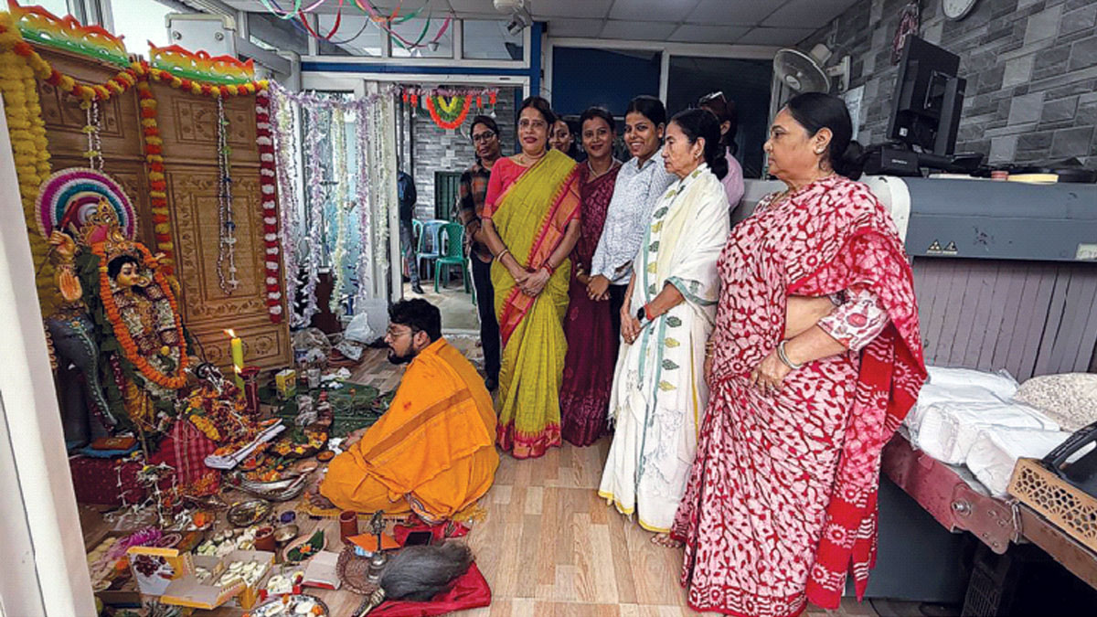 কালীঘাটের পুলিশ কার্যালয়ে বিশ্বকর্মা পুজোয় মমতা