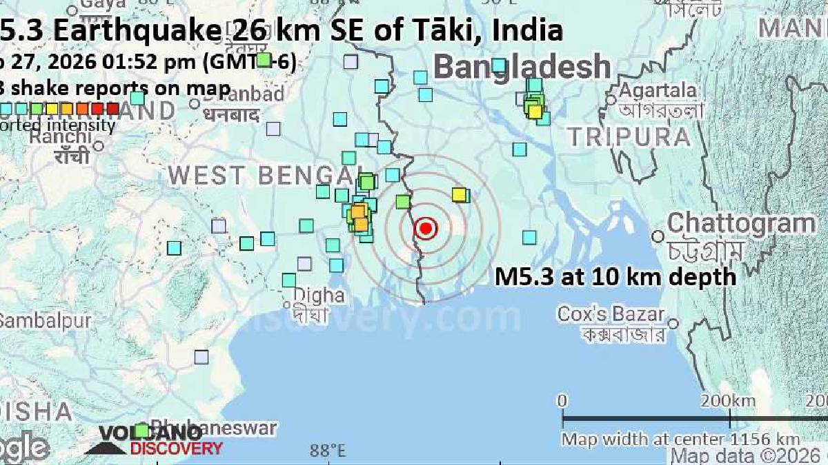 বাংলাদেশে ভূমিকম্প, কম্পনের মাত্রা ৫.৪ এবং উৎপত্তিস্থল সাতক্ষীরা
