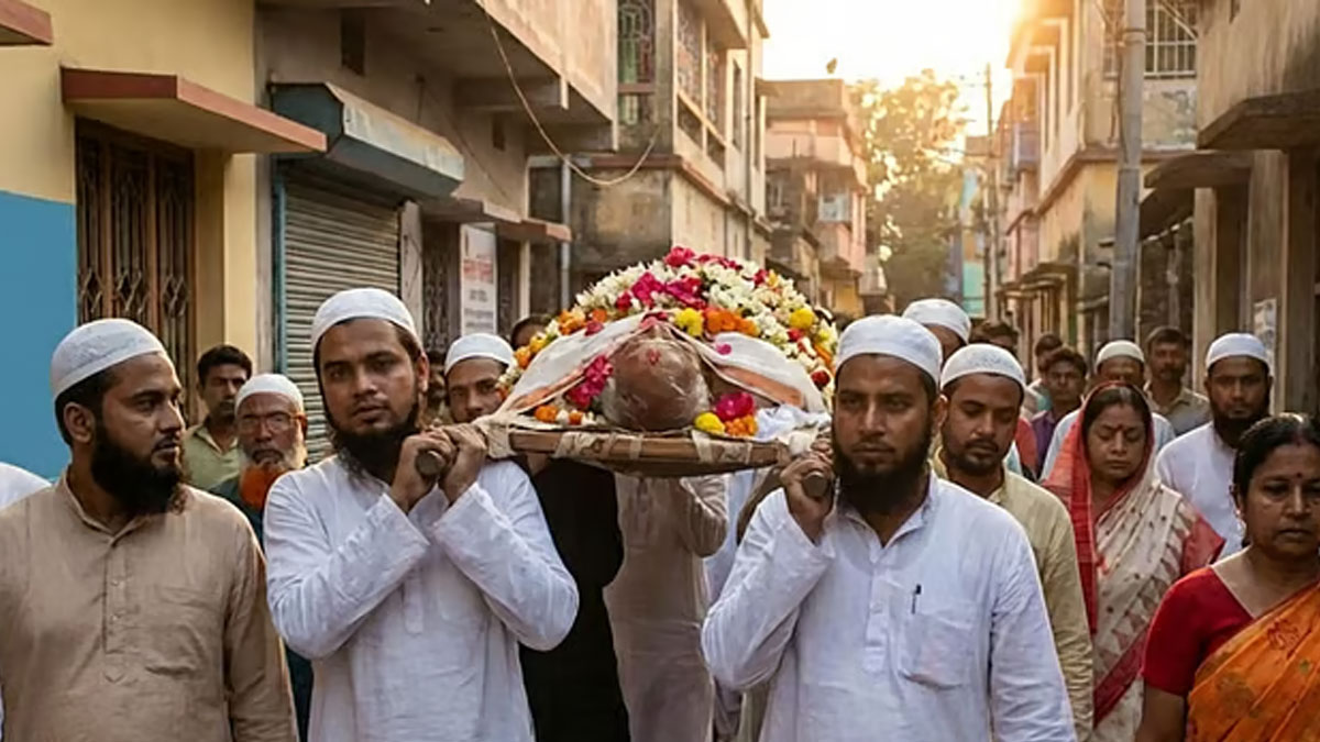 হিন্দু প্রতিবেশীর শেষকৃত্যে মুসলিমদের কাঁধে কাঁধ