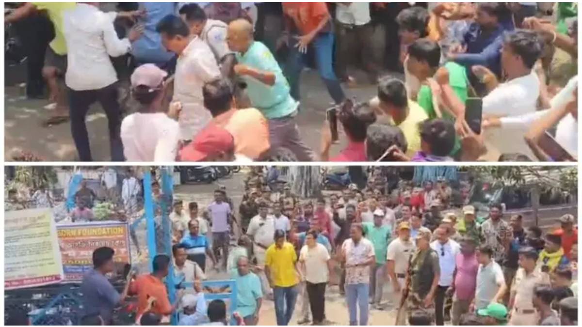 বালি মাফিয়া যুধিষ্ঠির ঘোষ ও তৃণমূল নেতা নিতাই অধিকারীর পুলিশের গাড়ি ঘিরে ডিম বৃষ্টি 