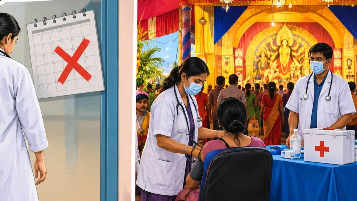 চোরবাগানের ঘটনার পর স্বাস্থ্য ভবনের কড়া পদক্ষেপ, বাতিল চিকিৎসক-স্বাস্থ্যকর্মীদের ছুটি, মণ্ডপে মোতায়েন মেডিক্যাল টিম