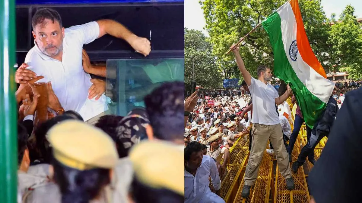 ভোটচুরির বিরুদ্ধে দিনভর বিক্ষোভ, রাতে আটক রাহুল-প্রিয়াঙ্কা, রাহুলকে টেনেহিঁচড়ে তোলা হল বাসে